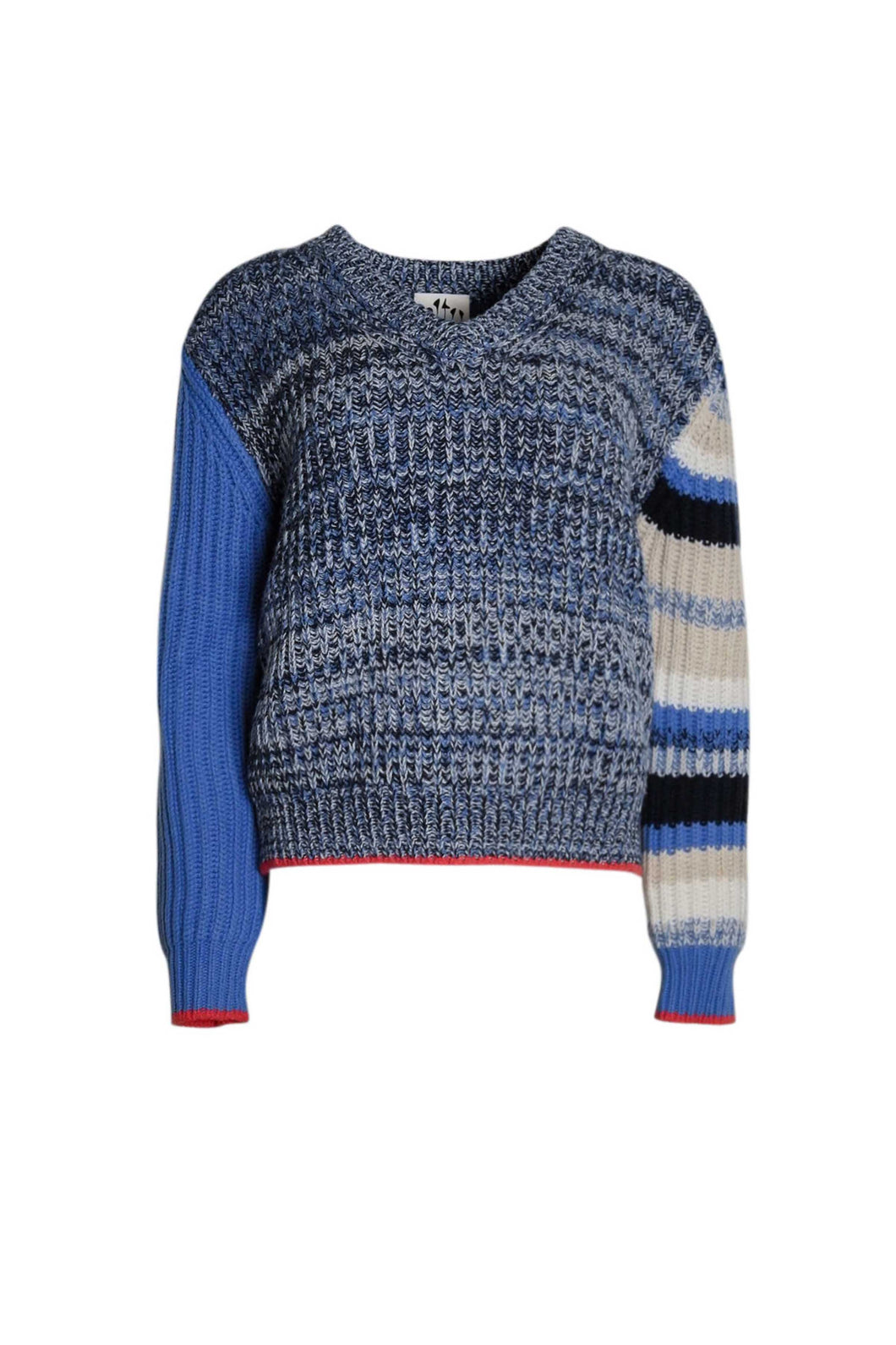 Altuzarra_Mixed Stripe V Neck Sweater-Blue Crush