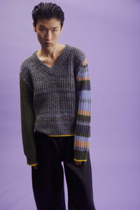 Altuzarra_Mixed Stripe V Neck Sweater-Camo Green